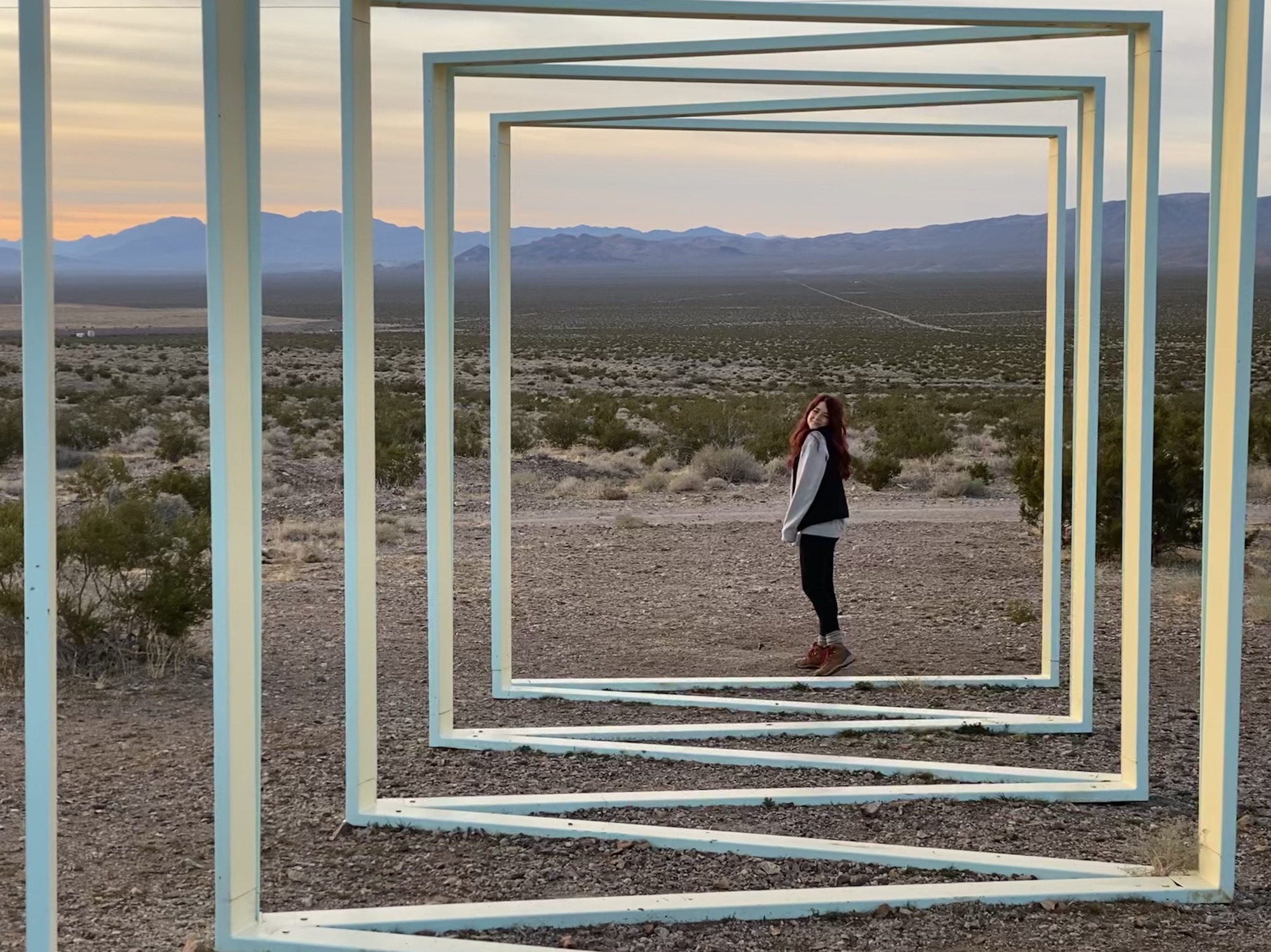Death Valley appetizers: Rhyolite & Goldwell – Caitlyn is outside.