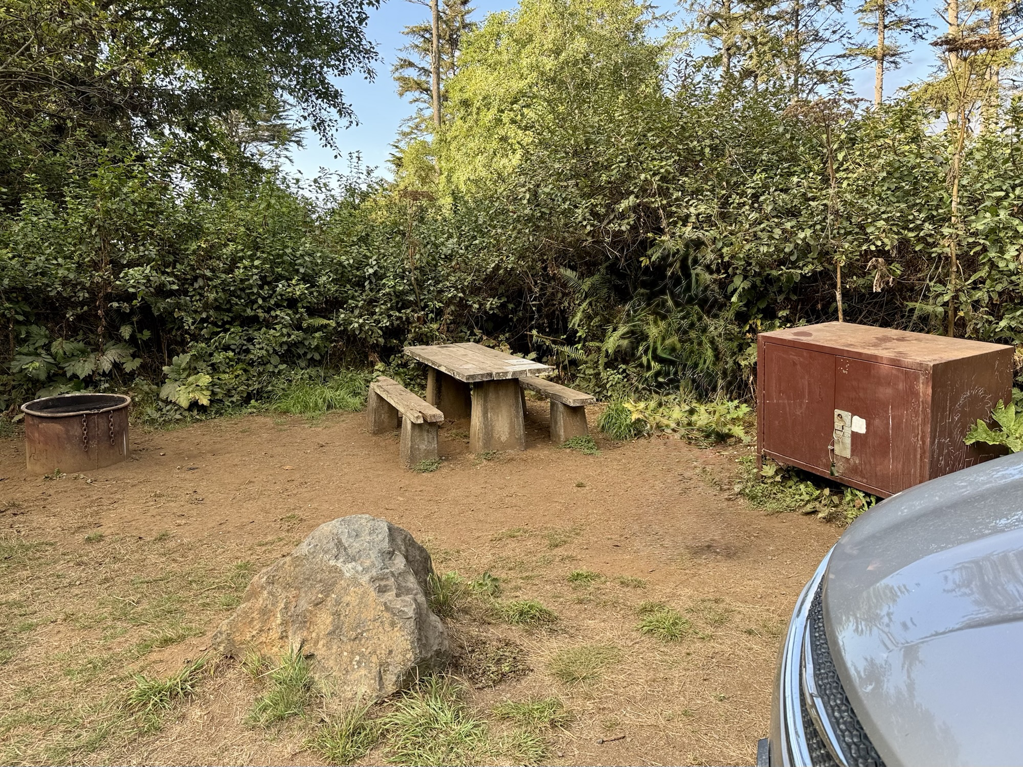 Our site at Agate Beach Campground at Sue-Meg State Park in Trinidad, California.