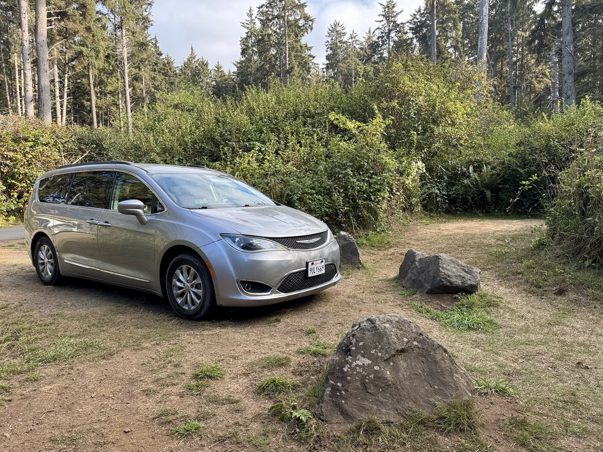 Our tent pad at Agate Beach Campground at Sue-Meg State Park in Trinidad, California.