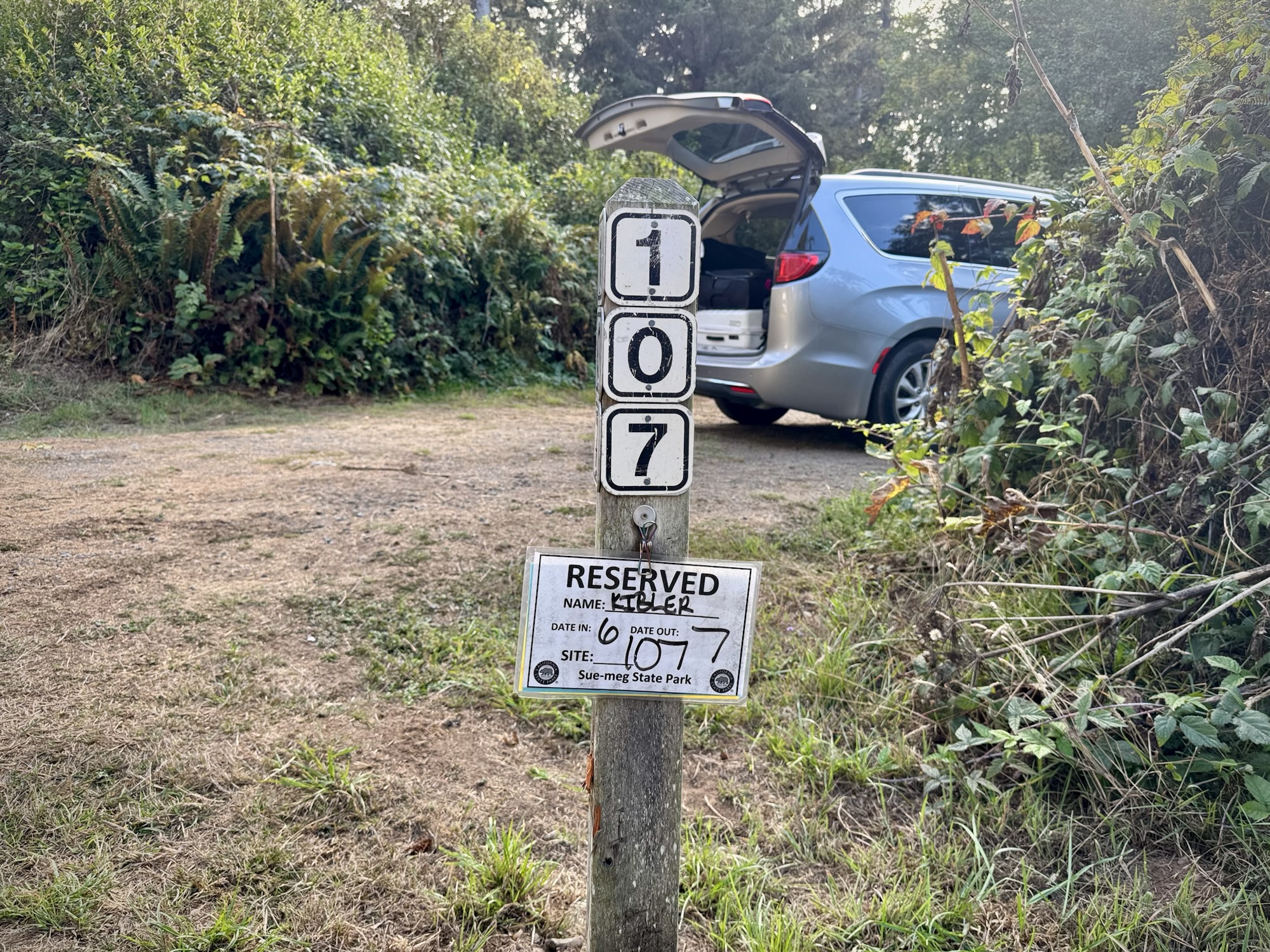Our site at Agate Beach Campground at Sue-Meg State Park in Trinidad, California.