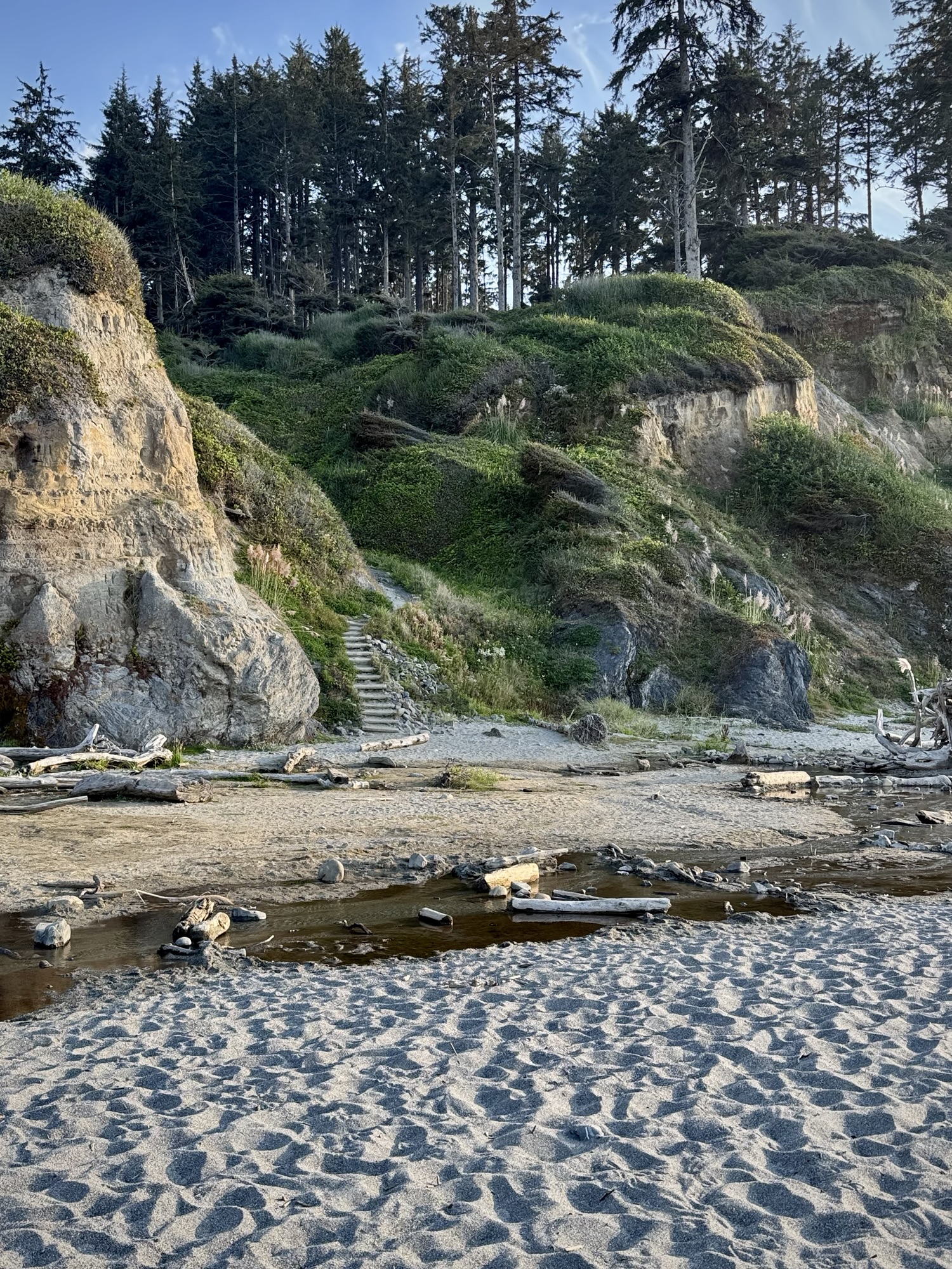 The stairs going down to Agate Beach at Sue-Meg State Park in Trinidad, California.