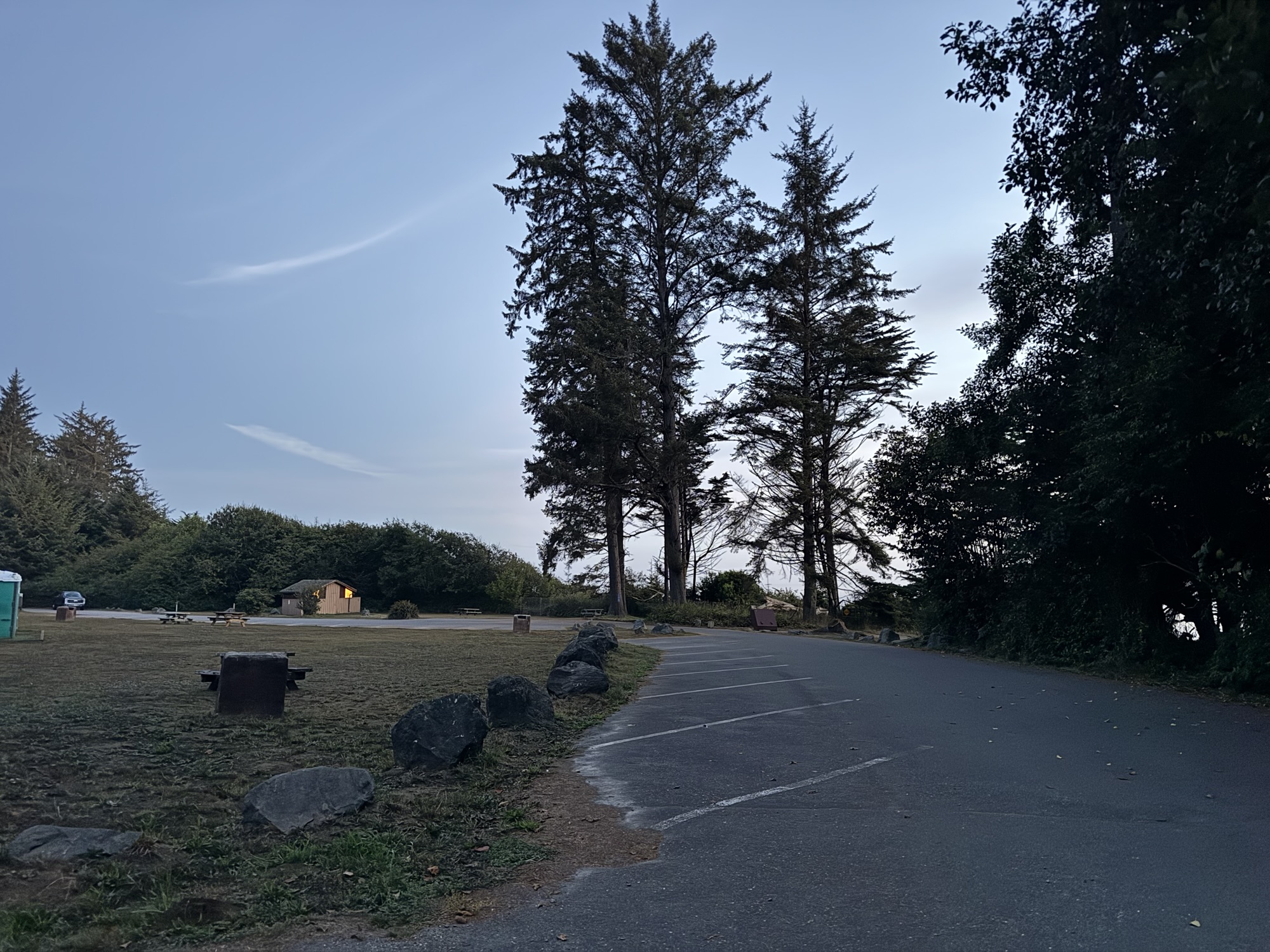 Sunrise in the parking lot of Agate Beach at Sue-Meg State Park.